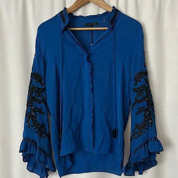 Kobi Halperin NWT Royal Blue Margo Long Sleeve Blouse Shirt Top **Size S** 💙💙 - Picture 1 of 6